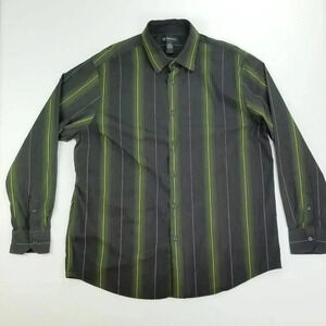 INC 2XL Men's Black Green Yellow White Trim Stripe Long Sleeve Cotton Shirt